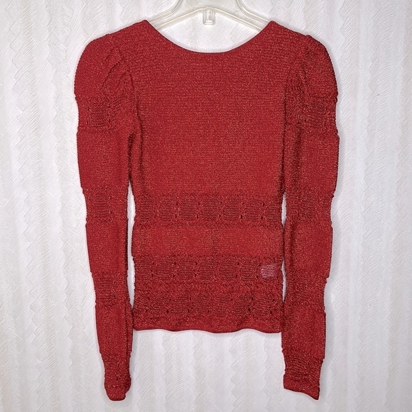 🆕 INTERMIX Ronny Kobo Red Puff Sleeve Sweater SIZE SMALL - Picture 4 of 8